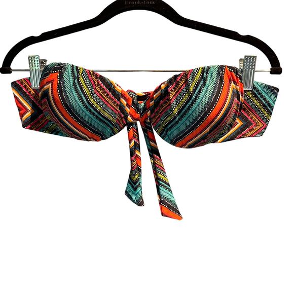 Ron Jon Surf Shop Strapless Bikini Top Size Medium Black Multicolor Striped - Picture 1 of 6